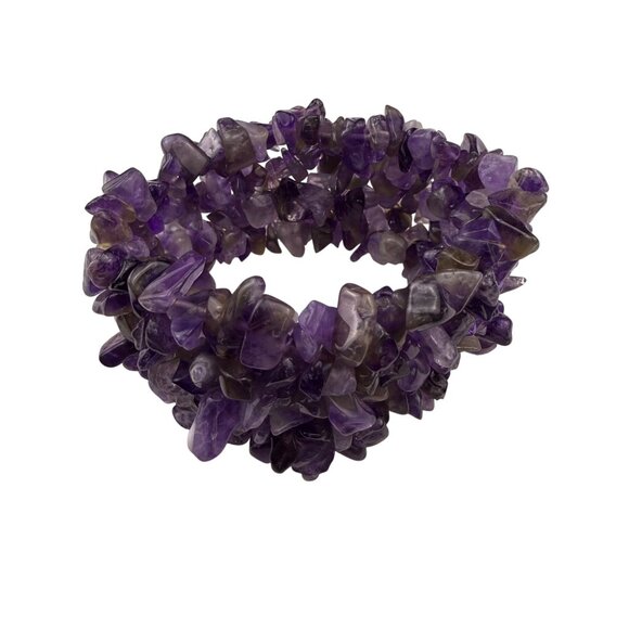 Amethyst Purple Natural Stone Bracelet Stretch Band Unique Chunky Boho Design - Picture 3 of 4